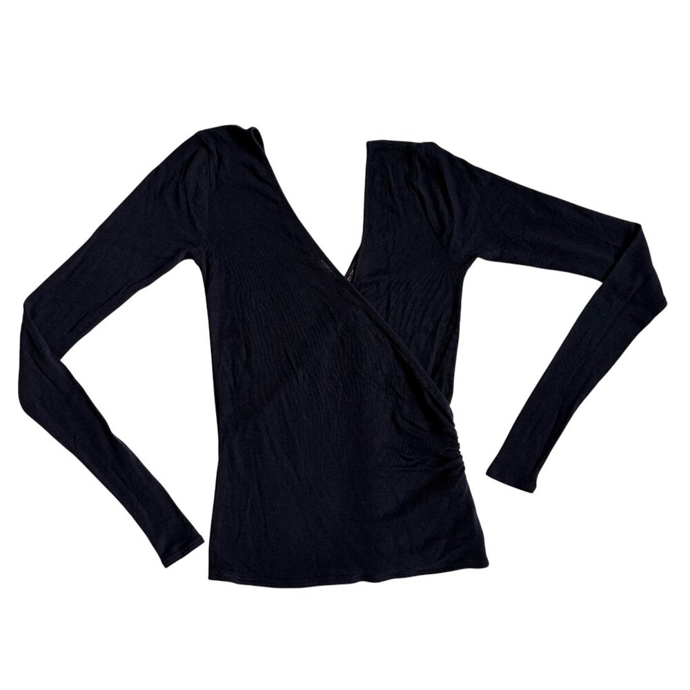 Massimo Dutti V-Neck Wrap Top / Sweater (Charcoal Grey) - Size Small
